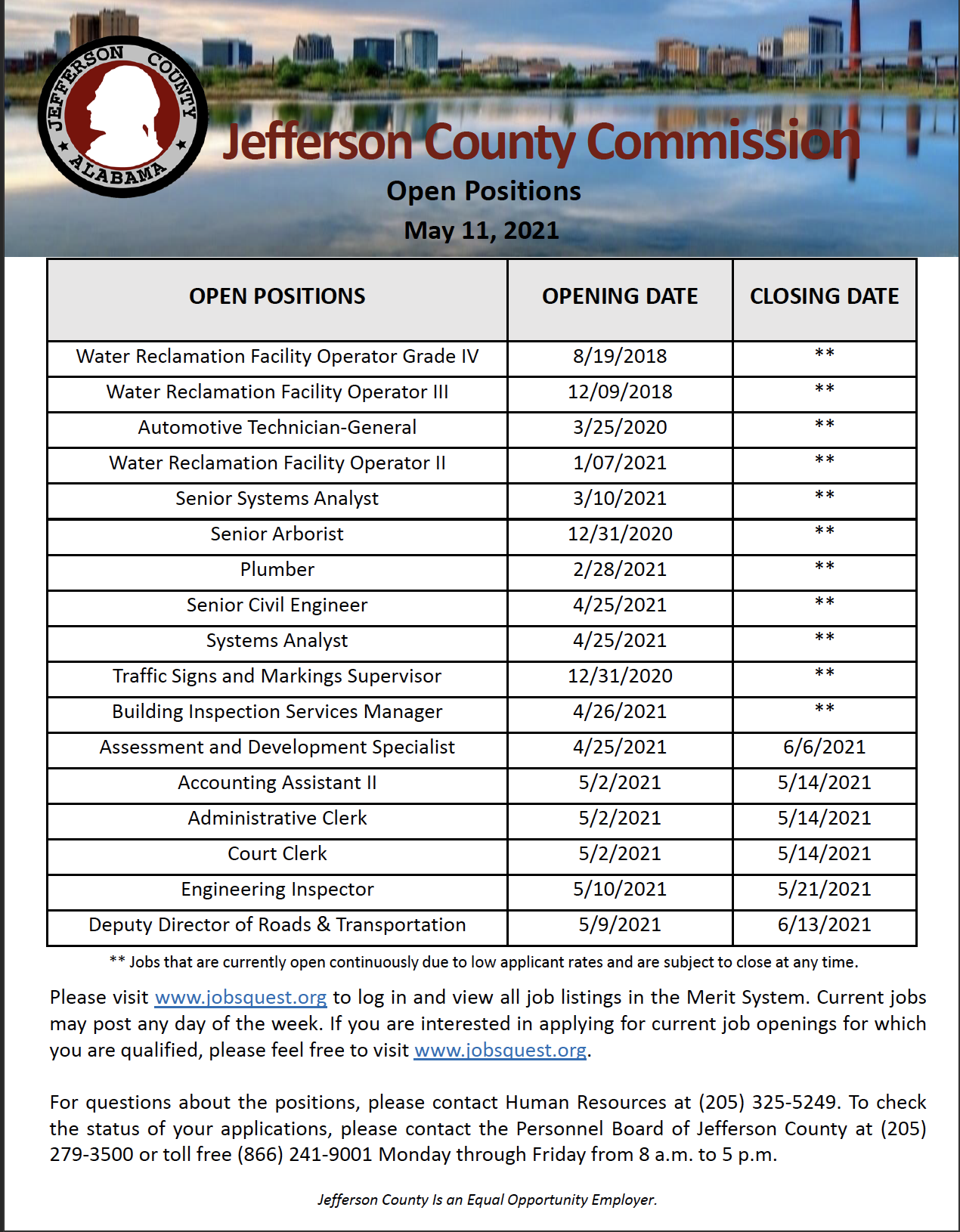 Jefferson County Job Openings May 2021